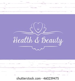 Corporate identity, banner, background with vector logo depicting shells and pearls. Health and beauty. Caring for the body and face, hygiene.