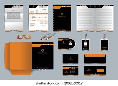 Corporate identity branding design template. Premium Stationery design set. Vector Template for business or finance company. Invoice, Folder, A4 letter, notebook, visiting card and envelope.