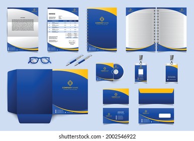 Corporate identity branding design template. Premium Stationery design set. Vector Template for business or finance company. Invoice, Folder, A4 letter, notebook, visiting card and envelope