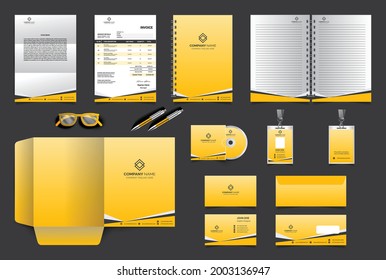 Corporate identity branding design template. Premium Stationery design set. Vector Template for business or finance company. Invoice, Folder, A4 letter, notebook, visiting card and envelope.
