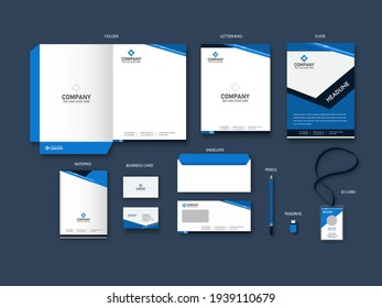 Corporate Identity Branding Kits In Blue And White Color.