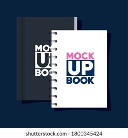 corporate identity branding mockup, mockup with book and notebook of covers black and white colors vector illustration design