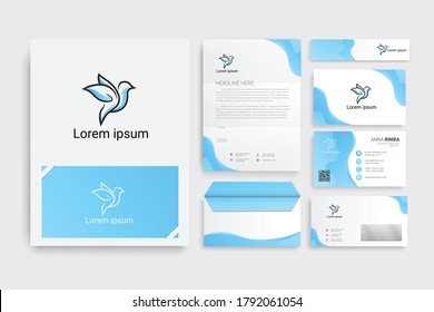 Corporate identity branding template. Abstract blue vector stationery design with Hummingbird logo