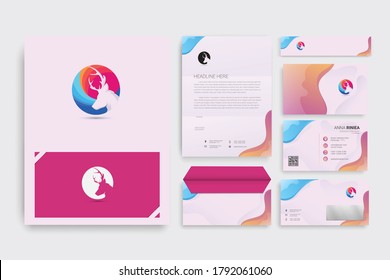 Corporate identity branding template. Abstract vector stationery design with head deer logo