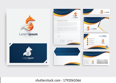 Corporate identity branding template. Abstract vector stationery design with Fox logo