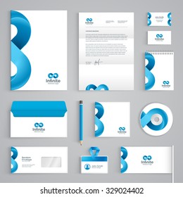 Corporate identity branding template. Abstract vector stationery design with infinity 8 symbol on white background. Business documentation