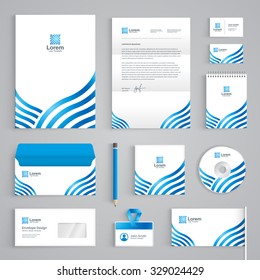 Corporate identity branding template. Abstract vector stationery design with waves illustration symbol on white background. Business documentation