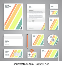 Corporate identity branding template. Abstract vector stationery design with colored stripes illustration on white background. Business documentation