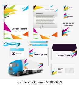 Corporate identity branding template. Abstract vector stationery design with color modern elements illustration symbol on white background. Business documentation.