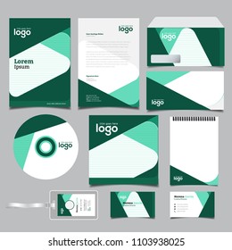Corporate identity branding template. Vector stationery design with team community social Green background. Business documentation