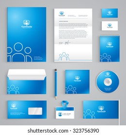 Corporate identity branding template. Vector stationery design with team community social background. Business documentation