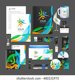 Corporate identity branding template. Vector stationery design with team community social. Business documentation.