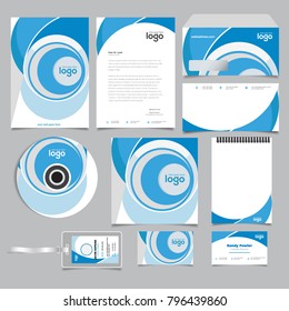 Corporate identity branding template. Vector stationery design with team community social blue abstract circle background. Business documentation