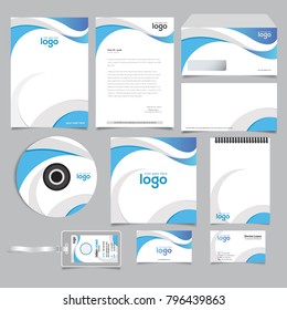 Corporate identity branding template. Vector stationery design with team community social blue wave background. Business documentation