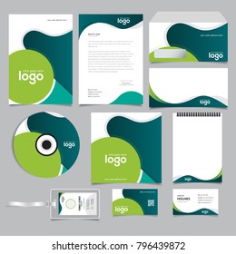 Corporate identity branding template. Vector stationery design with team community social Green background. Business documentation
