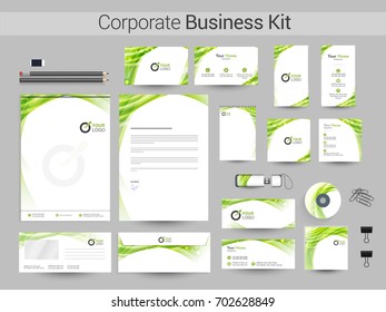 Corporate Identity Or Business Branding Kit With Green Abstract Design.