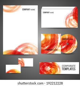 Corporate identity business design. Set: business card, A4-stationary, CD and CD-cover, envelope, banner. Vector file is well organized, grouped, templates with clipping mask, easy editable.