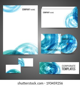 Corporate identity business design. Set: business card, A4-stationary, CD and CD-cover, envelope, banner. Vector file is well organized, grouped, templates with clipping mask, easy editable.
