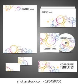 Corporate identity business design. Set: business card, A4-stationary, CD and CD-cover, envelope, banner. Vector file is well organized, grouped, templates with clipping mask, easy editable.