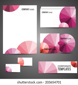 Corporate identity business design. Set: business card, A4-stationary, CD and CD-cover, envelope, banner. Vector file is well organized, grouped, templates with clipping mask, easy editable.
