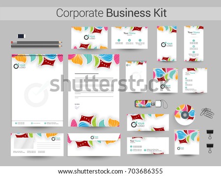 Corporate Identity, Business Kit or Branding stationery collection with colorful floral elements decoration.