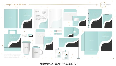 Corporate identity for business, presentations,brand etc.Branding design.Stationery editable template design with logo.Documents, flash,flag,folder,cups,CD etc.blue,black,gold. modern style