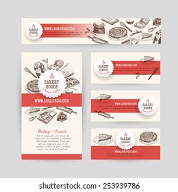 Corporate identity business set design with baking and cooking tools. Vintage background. Vector illustration.Hand drawn retro illustration. Sketch.