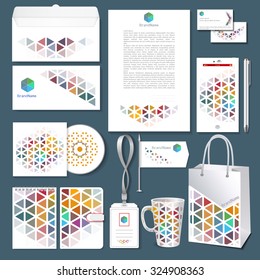 Corporate identity business set design. The design of stationery items in a bright color style. Vector illustration. Vector isolated objects.