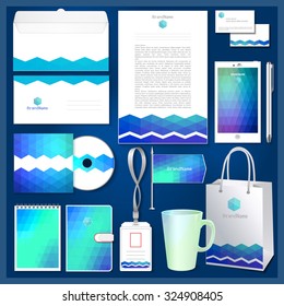Corporate identity business set design. The design of stationery items in a bright color style. Vector illustration. Vector isolated objects.