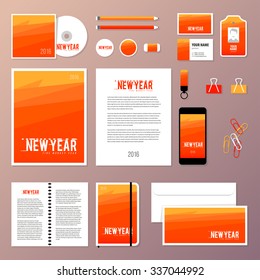 Corporate identity business set design. Vector stationery template design with new year elements, 2016. Documentation for business.