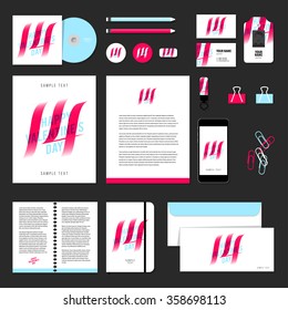 Corporate identity business set design. Vector stationery template design with valentines day elements, love, 14 february. Documentation for business.