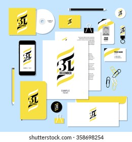 Corporate identity business set design. Vector stationery template design with new year elements and 31 number logo. Documentation for business.