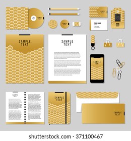 Corporate identity business set design. Vector stationery template design with Gold Fish Or Snake Scales. Documentation for business.