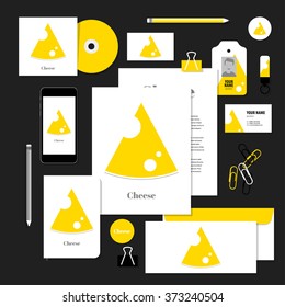 Corporate identity business set design. Vector stationery template design with Triangular piece cheese. Documentation for business.