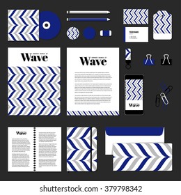 Corporate identity business set design. Vector stationery template design with wave line. Documentation for business.