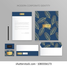 Corporate identity business set. Modern stationery template design. Documentation for business gold leaf