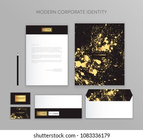 Corporate identity business set. Modern stationery template design. Documentation for business gold splatter