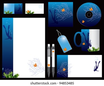 Corporate identity for businesses involved in scuba diving. Vector illustration.
