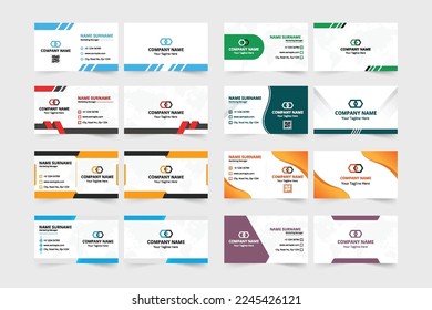 Corporate identity card collection for employees. Modern business card bundle design with blue and golden colors. Professional visiting card set design with creative shapes. Printable business card.