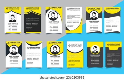 Corporate identity card template collection with photo placeholders. Employee or student ID card set design for office or school. Print-ready abstract  professional identification card template bundle