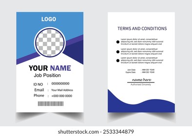 Corporate identity card template collection with photo placeholders. Employee or student ID card set design for office or school. Print-ready identification card template.