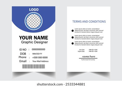 Corporate identity card template collection with photo placeholders. Employee or student ID card set design for office or school. Print-ready identification card template.