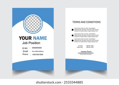 Corporate identity card template collection with photo placeholders. Employee or student ID card set design for office or school. Print-ready identification card template.