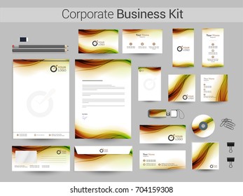 Corporate Identity with colorful waves. Business Branding templates including Letter Head, Business Card, Web Banner or Header, Notepad, CD and Envelope layout.