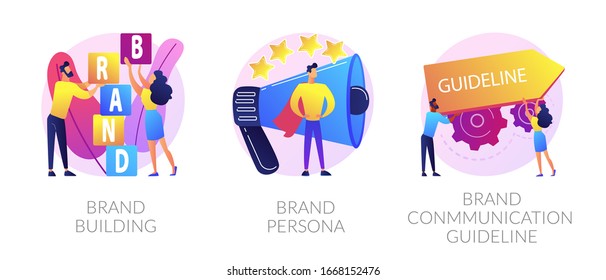 Corporate identity, company personality development. Reputation management. Brand building, brand persona, brand communication guideline metaphors. Vector isolated concept metaphor illustrations