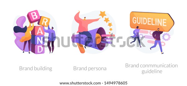 Corporate identity, company personality\
development. Reputation management. Brand building, brand persona,\
brand communication guideline metaphors. Vector isolated concept\
metaphor\
illustrations