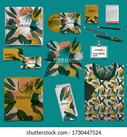 Corporate Identity For The Company, POS Materials Or Identity, Tropical Style, Palm Leaves On A White Background