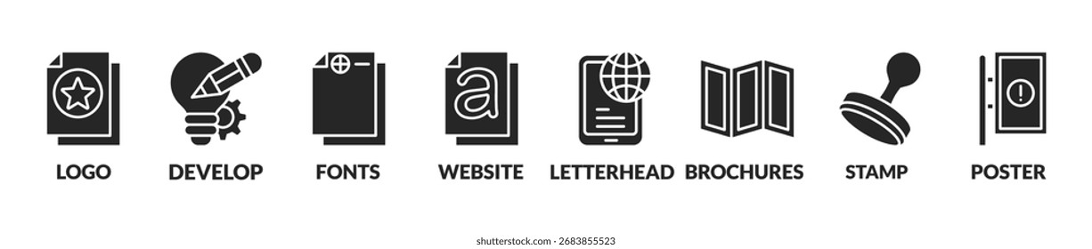 concepto de identidad corporativa. Diseño de Ilustración vectorial con Palabras claves e íconos