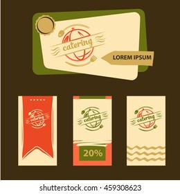 Corporate identity for conceptual world cuisine and global recipes with hand drawn fork and spoon for catering premium bar, restaurant, cafe menu on color background. Vector logo for service company. 