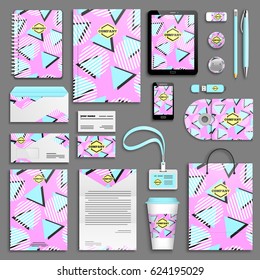 Corporate identity creative template set. Business stationery mock-up with logo. Branding design. Colorful texture geometric background.